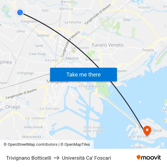 Trivignano Botticelli to Ca' Foscari University map