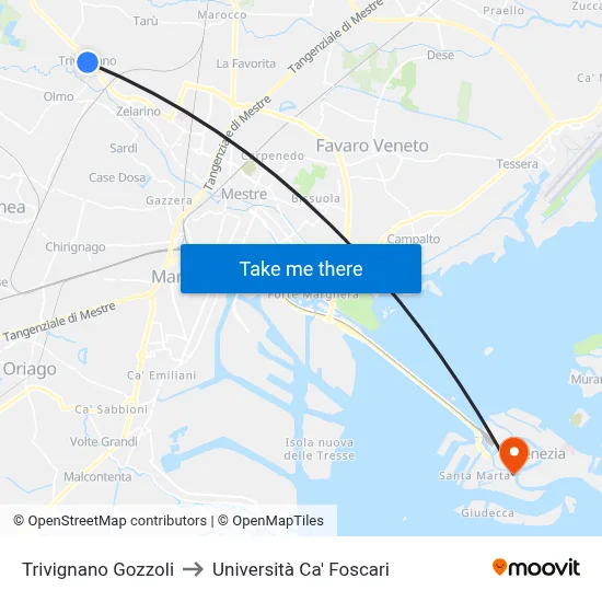 Trivignano Gozzoli to Ca' Foscari University map