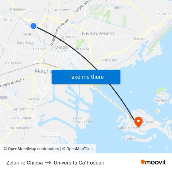 Zelarino Church to Ca' Foscari University map
