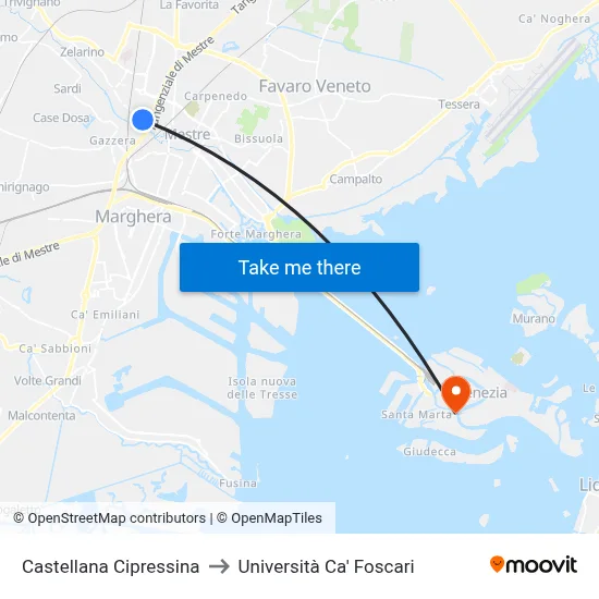Castellana Cipressina to Ca' Foscari University map
