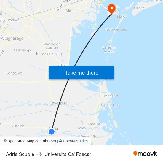 Adria Scuole to Università Ca' Foscari map