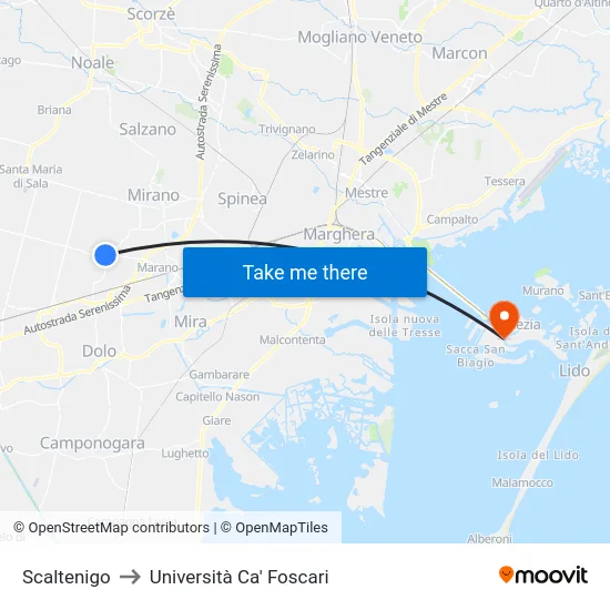 Scaltenigo to Università Ca' Foscari map