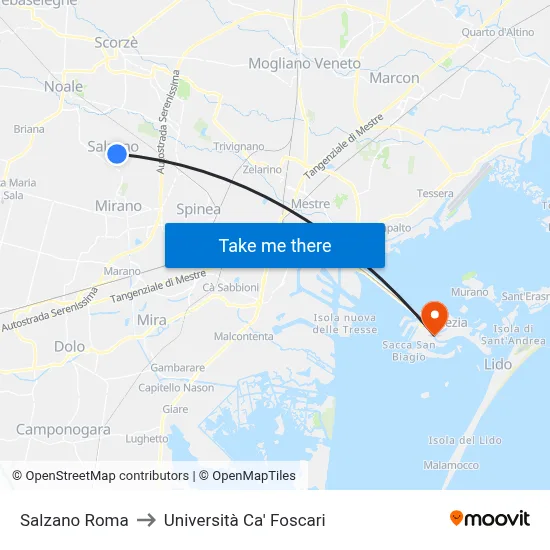 Salzano Roma to Ca' Foscari University map