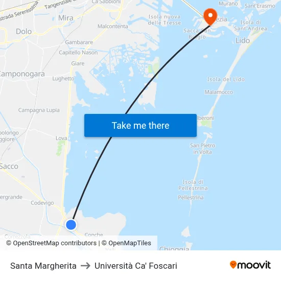 Santa Margherita to Università Ca' Foscari map