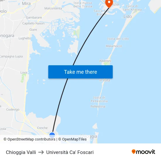 Chioggia Valli to Università Ca' Foscari map