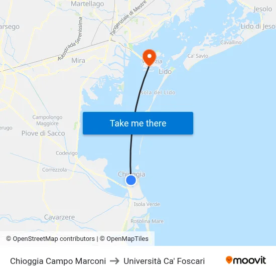 Chioggia Campo Marconi to Università Ca' Foscari map