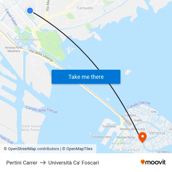 Pertini Carrer to Università Ca' Foscari map