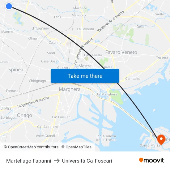 Martellago Fapanni to Ca' Foscari University map