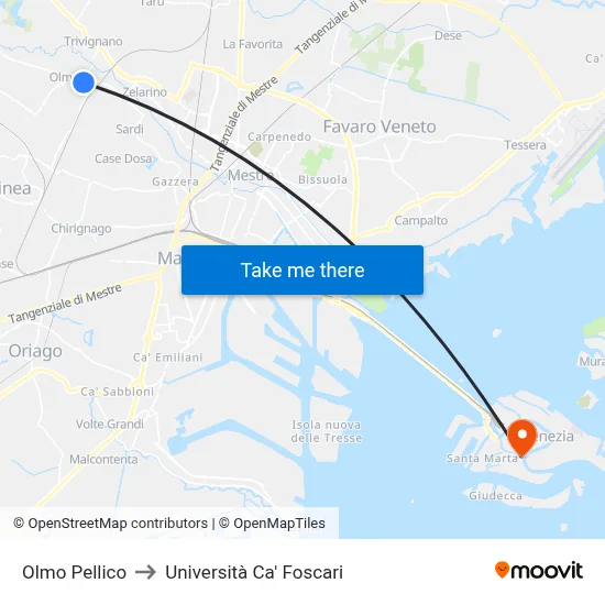 Olmo Pellico to Università Ca' Foscari map