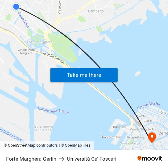 Forte Marghera Gerlin to Ca' Foscari University map