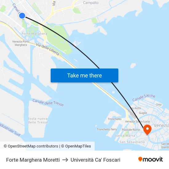 Forte Marghera Moretti to Ca' Foscari University map