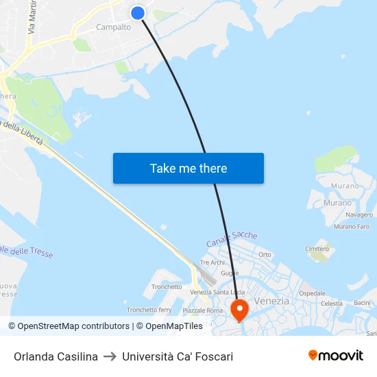Orlanda Casilina to Università Ca' Foscari map
