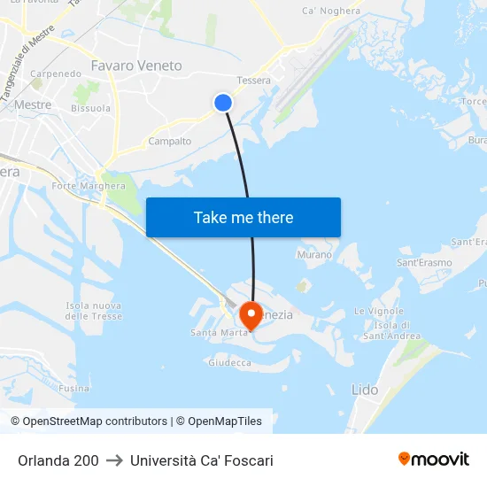 Orlanda 200 to Università Ca' Foscari map