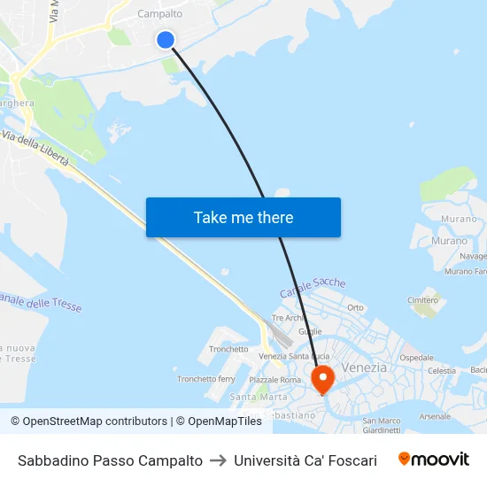 Sabbadino Passo Campalto to Università Ca' Foscari map