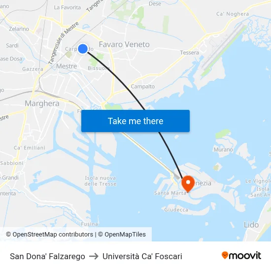 San Dona Falzarego to Ca' Foscari University map