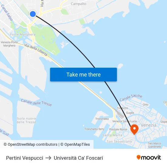 Pertini Vespucci to Ca' Foscari University map