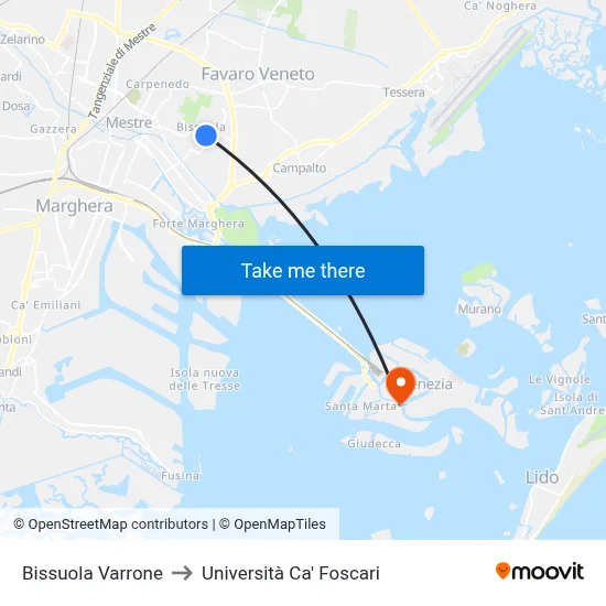 Bissuola Varrone to Ca' Foscari University map