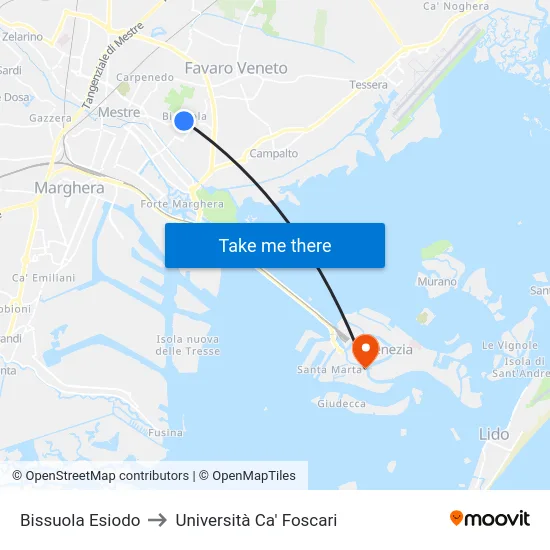 Bissuola Esiodo to Università Ca' Foscari map