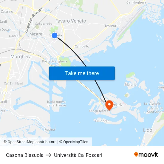 Casona Bissuola to Ca' Foscari University map