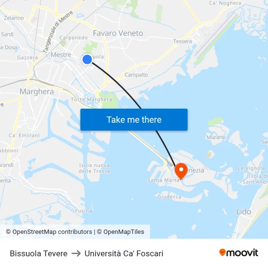Bissuola Tevere to Ca' Foscari University map
