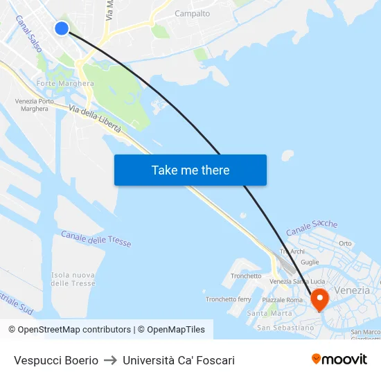 Vespucci Boerio to Ca' Foscari University map