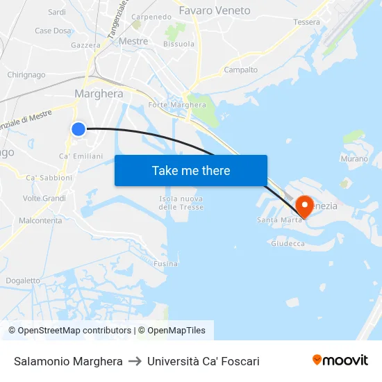 Salamonio Marghera to Università Ca' Foscari map