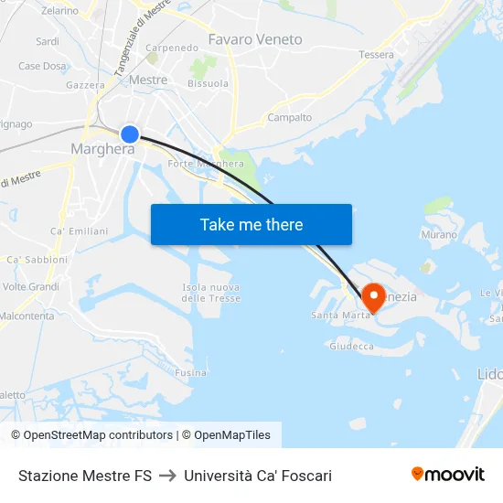 Stazione Mestre FS to Università Ca' Foscari map
