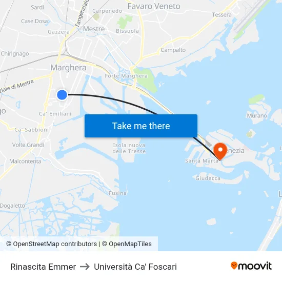 Rinascita Emmer to Ca' Foscari University map