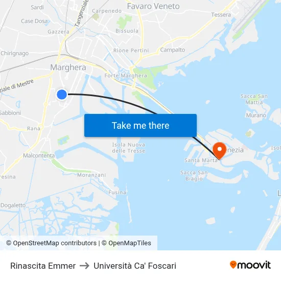 Rinascita Emmer to Ca' Foscari University map