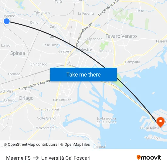 Maerne Railway Station to Ca' Foscari University map