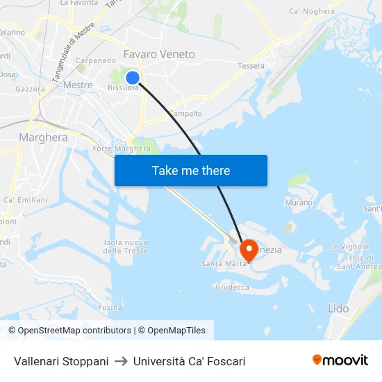 Vallenari Stoppani to Ca' Foscari University map