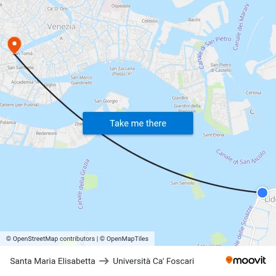 Santa Maria Elisabetta to Università Ca' Foscari map