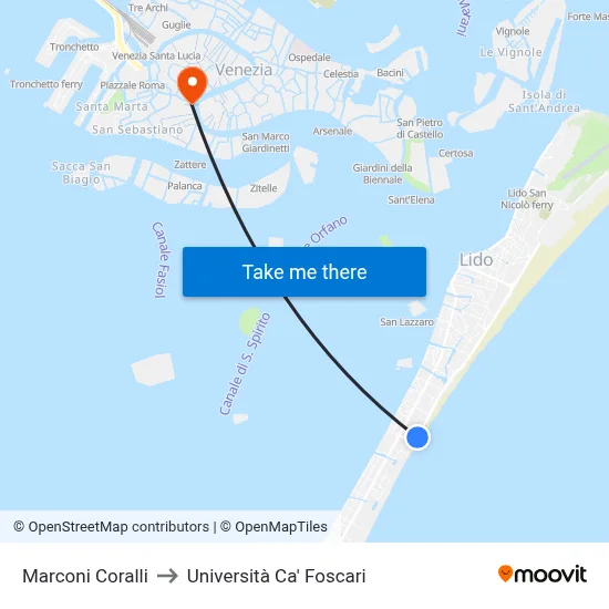 Marconi Coralli to Ca' Foscari University map