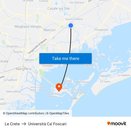 Le Crete to Università Ca' Foscari map