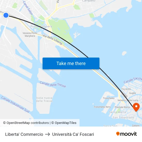 Liberta' Commercio to Università Ca' Foscari map