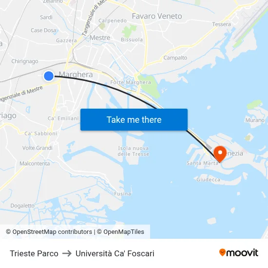 Trieste Park to Ca' Foscari University map
