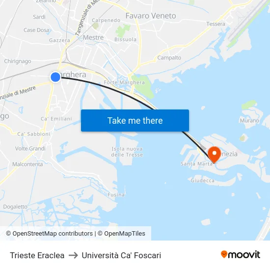 Trieste Eraclea to Università Ca' Foscari map