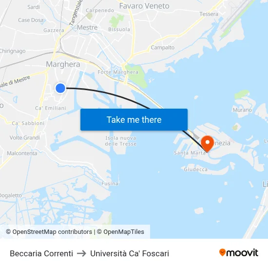 Beccaria Correnti to Ca' Foscari University map