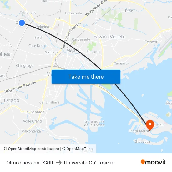 Olmo Giovanni XXIII to Università Ca' Foscari map