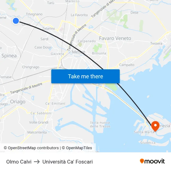 Olmo Calvi to Ca' Foscari University map