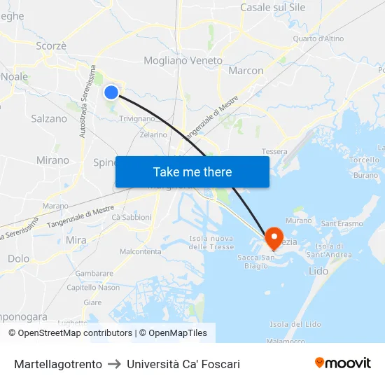Martellagotrento to Ca' Foscari University map