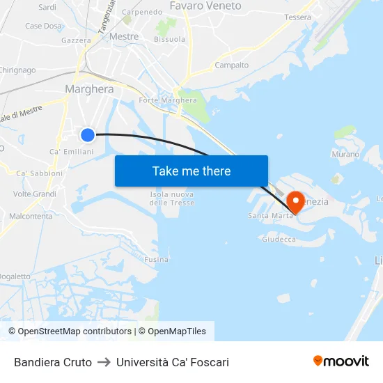 Bandiera Cruto to Ca' Foscari University map