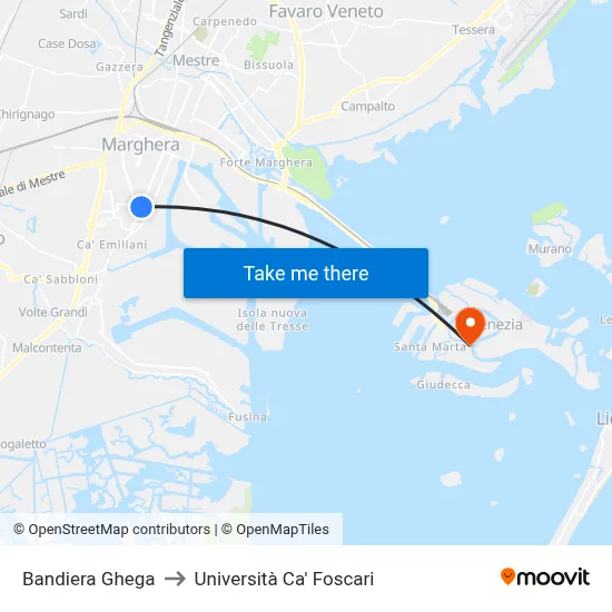 Bandiera Ghega to Ca' Foscari University map