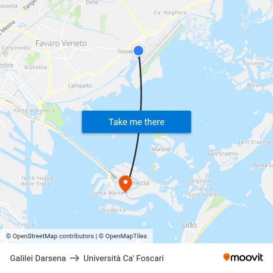 Galilei Darsena to Università Ca' Foscari map