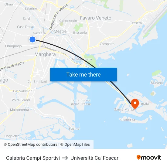 Calabria Campi Sportivi to Università Ca' Foscari map