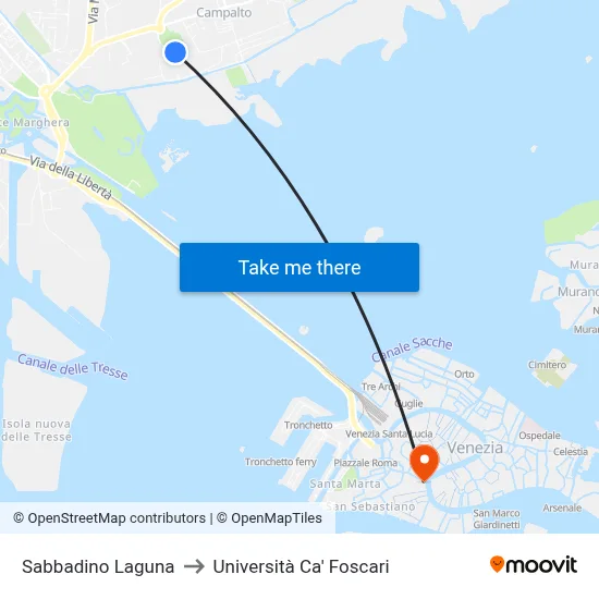 Sabbadino  Laguna to Università Ca' Foscari map