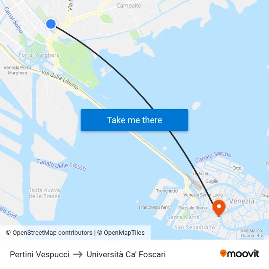 Pertini Vespucci to Ca' Foscari University map