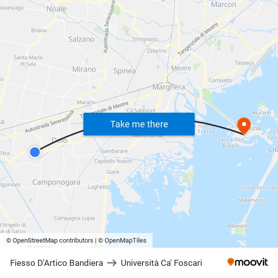 Fiesso D'Artico Bandiera to Università Ca' Foscari map