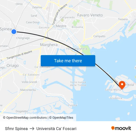 Spinea SFMR to Ca' Foscari University map