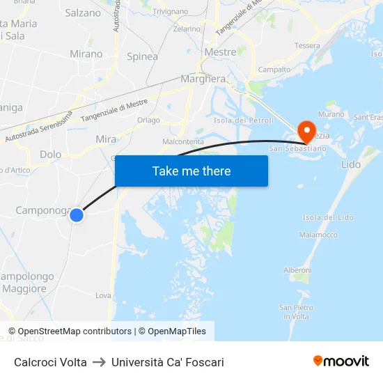 Calcroci Volta to Ca' Foscari University map